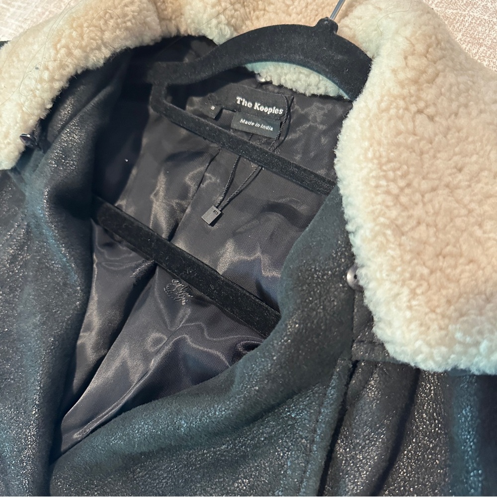 The Kooples Soft Black Leather Biker Jacket. Detachable Fleece Collar. Like New. - Picture 10 of 12